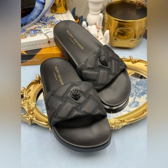 🆕 KURT GEIGER LONDON 🧿 NWOB Meena Eagle Drench Slide, All Black - Sz 38.5 US 8 - Picture 5 of 12